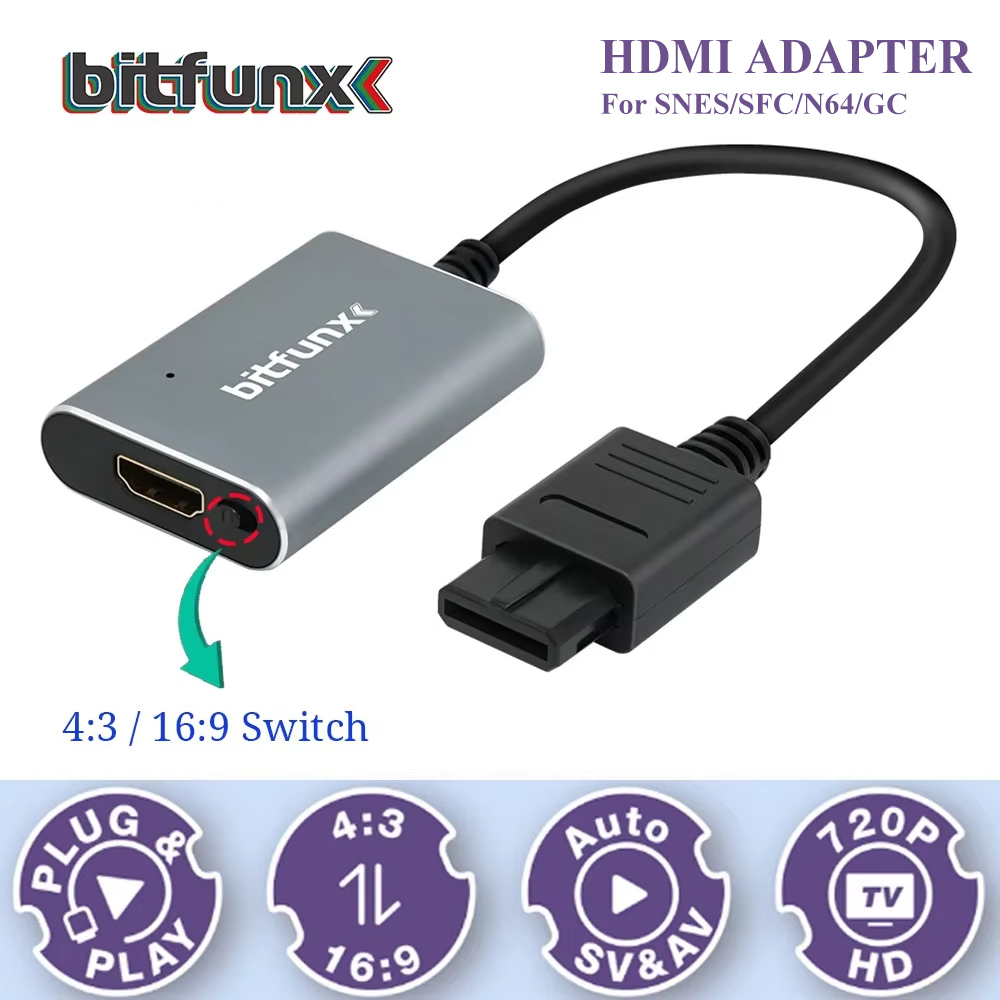 Retro Gaming N64 - Adaptador Bitfunx 720P Svideo/AV a HDMI,